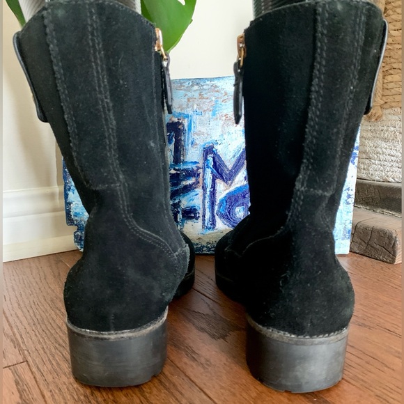 Tory Burch Black Suede Western Calf height Boots 🥾 Inside Zip Round Toe - Picture 11 of 15